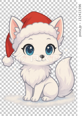 Christmas cute anime animal wearing santa hat, perfect as holiday decoration. Isolated on transparent background Christmas cute anime animal wearing santa hat, perfect as holiday decoration. Isolated on transparent background 132413396