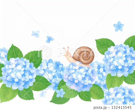 紫陽花の中を移動するカタツムリ 132413545