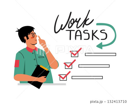 Work task. Office person planning and check...のイラスト素材 [132413710] - PIXTA