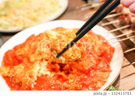 Chinese food. Tomato and egg stir fry 132413781