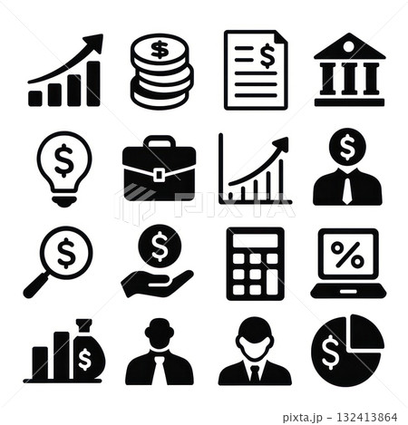 Financial icons including graphs and money symbols 132413864