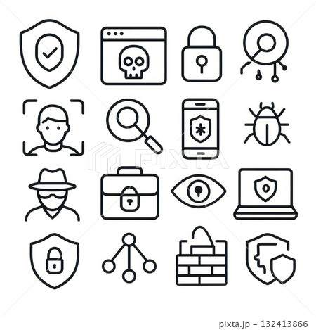 Cybersecurity icons including shield and lock Cybersecurity icons including shield and lock 132413866