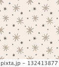 Christmas Pattern. Minimal Seamless Pattern with Hand-Drawn Abstract Stars and Dots on Beige Background 132413877
