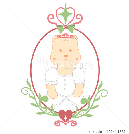 Cute Princess Bear in Oval Frame, Pastel Fairytale Animal Portrait with Scepter Motif 132413881