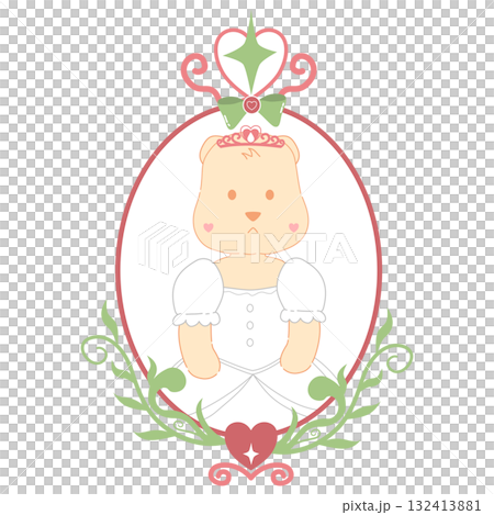 Cute Princess Bear in Oval Frame, Pastel Fairytale Animal Portrait with Scepter Motif 132413881