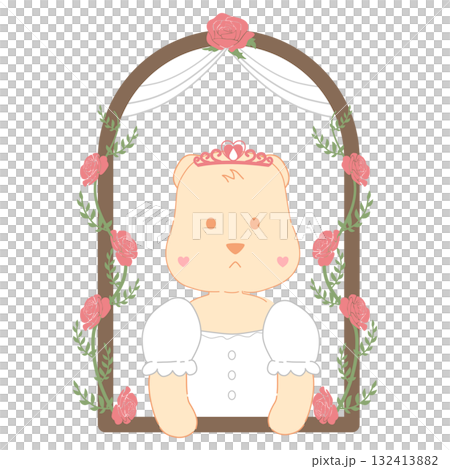 Cute Princess Bear in a Rose-Decorated Castle Archway Cute Princess Bear in a Rose-Decorated Castle Archway 132413882