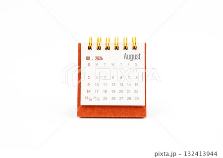 Red mini calendar for August 2026 year on white background. 132413944