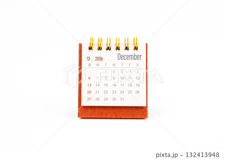 Red mini calendar for December 2026 year on white background. 132413948