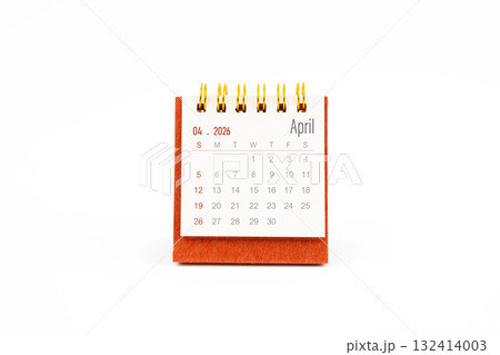 Red mini calendar for April 2026 year on white background. Red mini calendar for April 2026 year on white background. 132414003