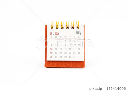 Red mini calendar for July 2026 year on white background. 132414006