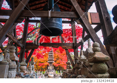 Bell tower by pagoda and fall leaf colors, Adashino, Arashiyama Bell tower by pagoda and fall leaf colors, Adashino, Arashiyama 132414418