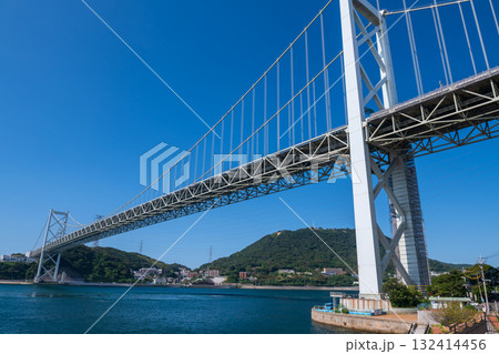 Kanmon Bridge against blue sky, Kitakyushu, Fukuoka, Japan Kanmon Bridge against blue sky, Kitakyushu, Fukuoka, Japan 132414456