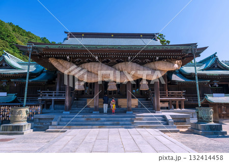 girl in kimono sacred Miyajidake Shrine, Fukutsu, Fukuoka, Japan 132414458