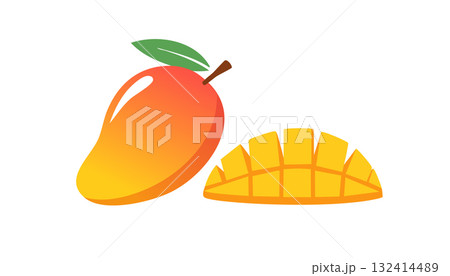 Juicy tropical mango and sliced piece showing freshness healthy lifestyle and sunny mood. Juicy tropical mango and sliced piece showing freshness healthy lifestyle and sunny mood. 132414489