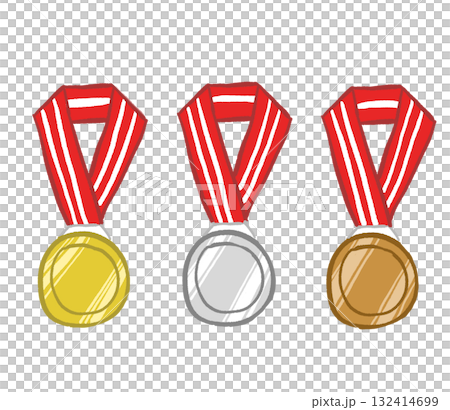 Illustration of gold, silver and bronze medals 132414699