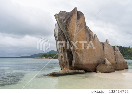 Big rock formation on a beach, Seychelles 132414792