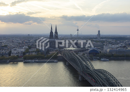 Evening Panorama of Cologne Cathedral and Hohenzollern Bridge Evening Panorama of Cologne Cathedral and Hohenzollern Bridge 132414965