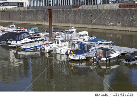 Boats at the pier near the Kranhaus in Cologne 132415212