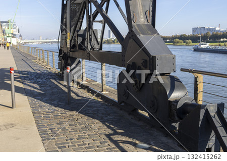 a part of Industrial gantry crane on the banks of the Rhine River 132415262