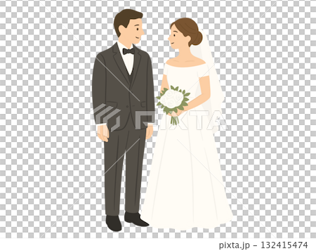 結婚式の新郎新婦のイラスト、ウェディングドレス、洋装 132415474