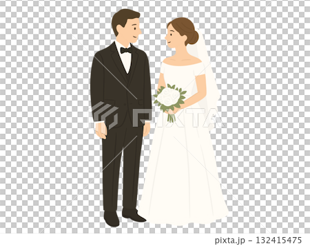 婚禮新娘和新郎插畫，婚紗，西式服裝 132415475