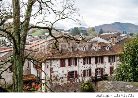 歴史的な建物の並ぶ街並み フレンチバスク地方のサン・ジャン・ピエ・ド・ポールにて 歴史的な建物の並ぶ街並み フレンチバスク地方のサン・ジャン・ピエ・ド・ポールにて 132415733