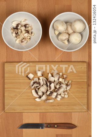 Mushroom Preparation Overhead Mushroom Preparation Overhead 132416054