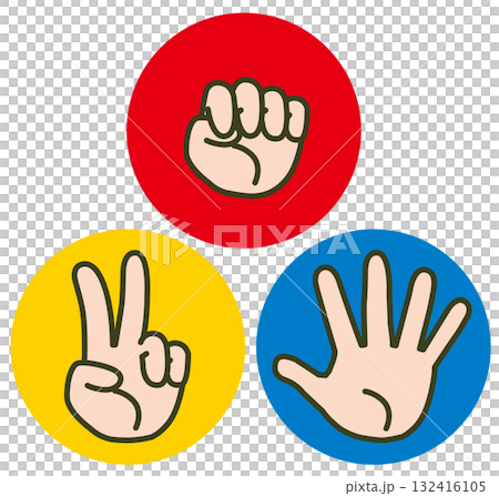 Rock, paper, scissors hand sign icon set in red, yellow, and blue circles (rock, scissors, gesture, hand Rock, paper, scissors hand sign icon set in red, yellow, and blue circles (rock, scissors, gesture, hand 132416105