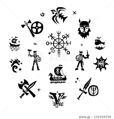 Viking warrior history character vector icon set , isolated graphic silhouettes collection Viking warrior history character vector icon set , isolated graphic silhouettes collection 132416556