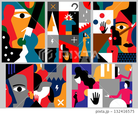 People silhouettes multiethnic community abstract illustration set , multicolor horizontal vector background design element People silhouettes multiethnic community abstract illustration set , multicolor horizontal vector background design element 132416575