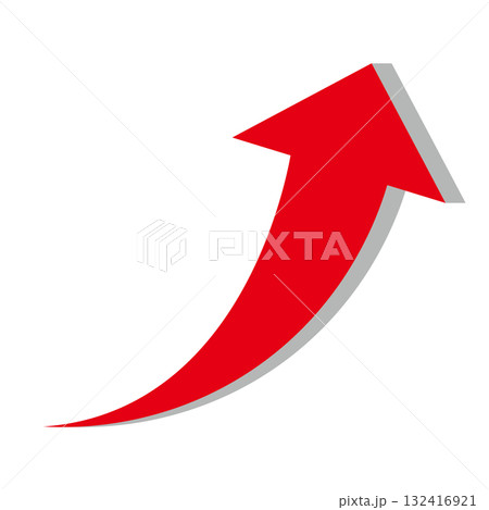 右肩上がりのシンプルな矢印のイラスト　白背景 132416921