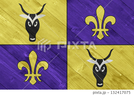 The official flag of Antananarivo, the capital of Madagascar, on wood texture. Conceptual collage 132417075