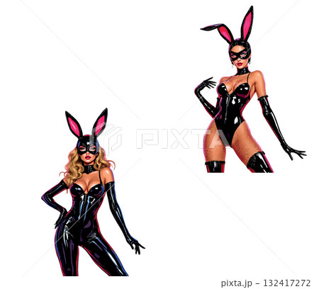 Vsai seductive women wearing bunny ears latex costume 132417272