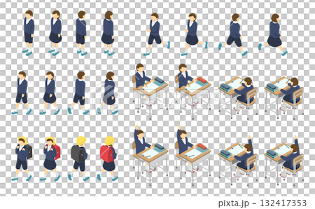 等距插畫：穿制服的小學生 132417353