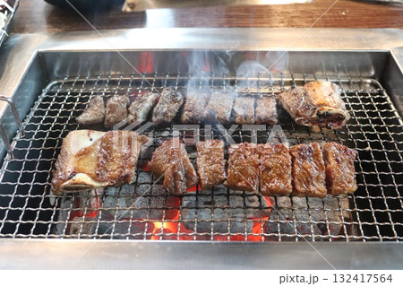 Korean food. Marinated beef ribs bbq 132417564