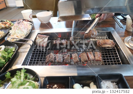 Korean food. Marinated beef ribs bbq 132417582