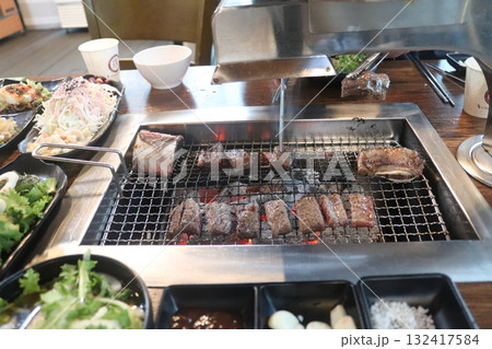 Korean food. Marinated beef ribs bbq 132417584