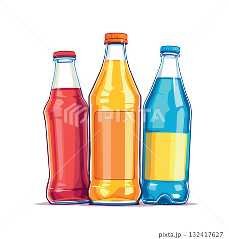 Vsai colorful glass bottles containing refreshing soda drinks 132417627