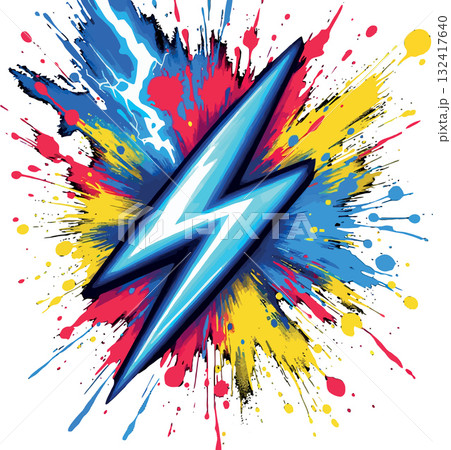 Vsai lightning bolt emerging from colorful paint splatter background Vsai lightning bolt emerging from colorful paint splatter background 132417640