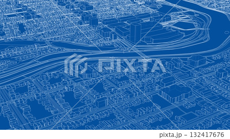 Detailed City Blueprint with River and Roads Detailed City Blueprint with River and Roads 132417676