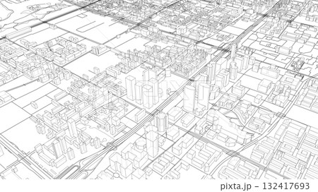 Intricate Cityscape Wireframe 132417693