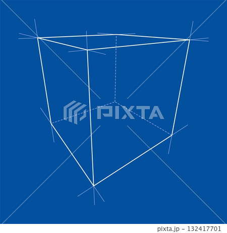 Geometric Wireframe Cube on Blue Background Geometric Wireframe Cube on Blue Background 132417701