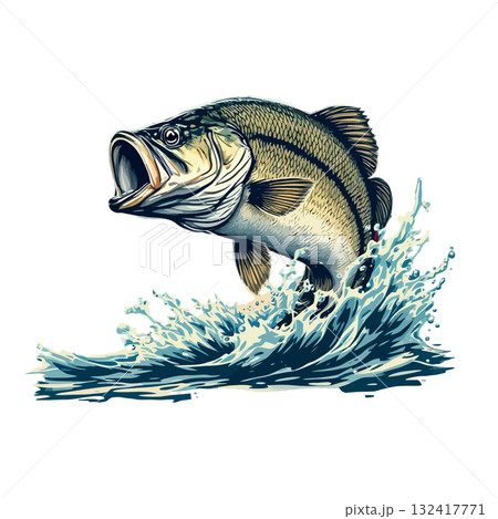 Vsai largemouth bass fish jumping from water splash 132417771