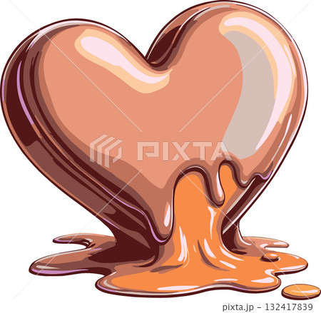 Vsai heart melting with liquid caramel sauce illustration 132417839