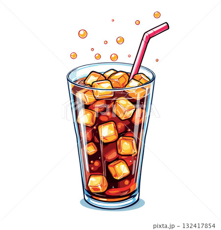 Vsai glass of cola soda drink with ice and straw 132417854