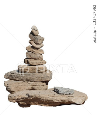 Stacked stones forming cairn on white background 132417962