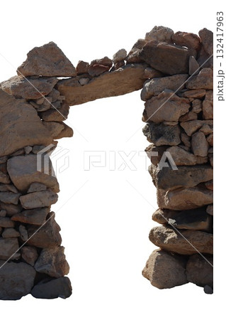 Ancient stone archway ruin on white background Ancient stone archway ruin on white background 132417963