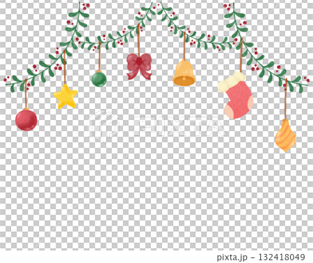 Watercolor-style ornament frame | Natural Christmas design, stylish and elegant winter decorative frame 132418049