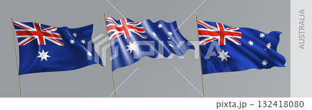 Set of Australia waving flag on isolated background vector illustration 132418080