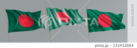 Set of Bangladesh waving flag on isolated background vector illustrationn 132418084
